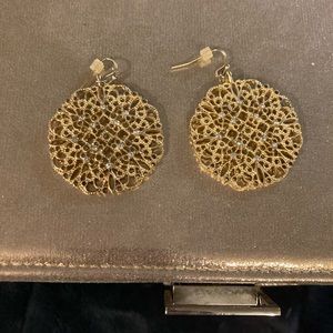 small gold earrings with clear rinestones